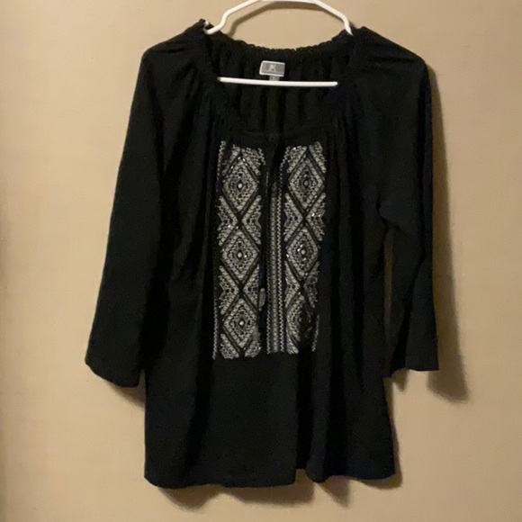 JM Collection Black Graphic Blouse Relaxed Fit - Picture 1 of 8